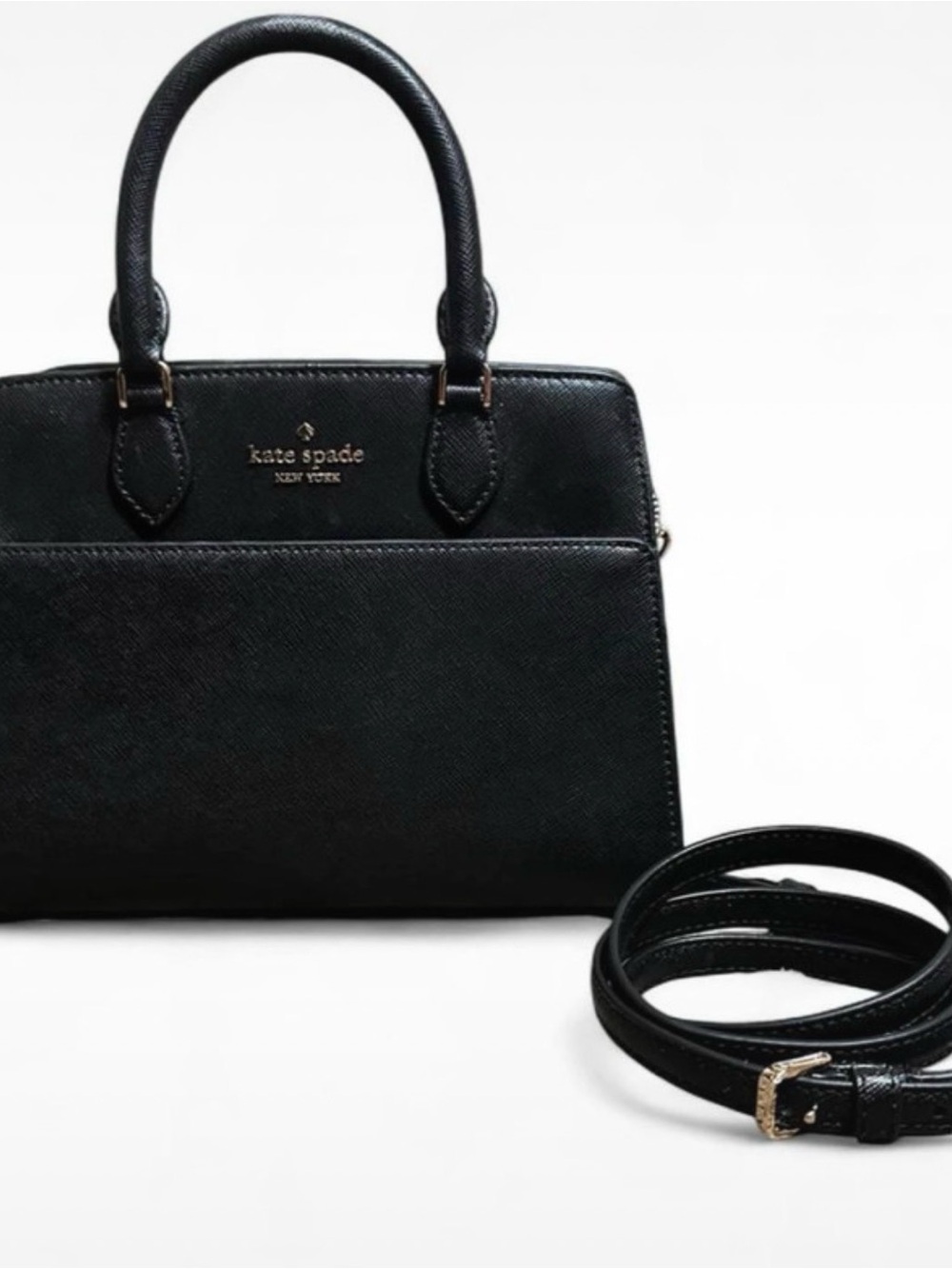 Black Kate Spade New York Madison Saffiano Satchel Handbag (with strap)